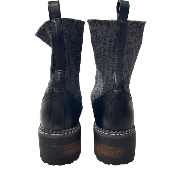 Womens Sz 6 Black Leather and Knit Ankle Boots Rugged Chic Edgy Gorpcore Grunge - Picture 4 of 7